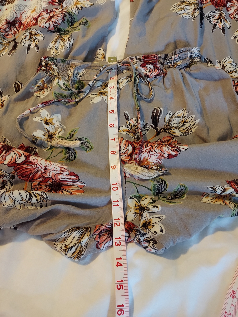 Angie Boho Wide Leg Floral Pants in Taupe with Pink & Green Accents - Picture 5 of 9